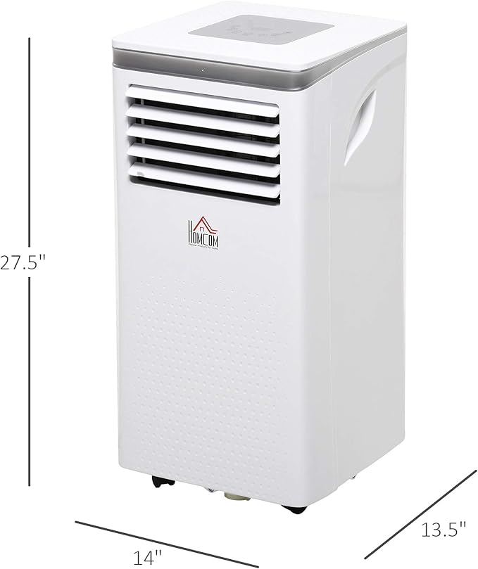 HOMCOM 8000 BTU Portable Air Conditioner for Rooms Uo to 344 Sq.Ft., 4-in-1 Mobile AC Unit with Dehumidifier, Cooling Fan, Sleep Mode, Remote, 24H Timer, Window Installation Kit, White