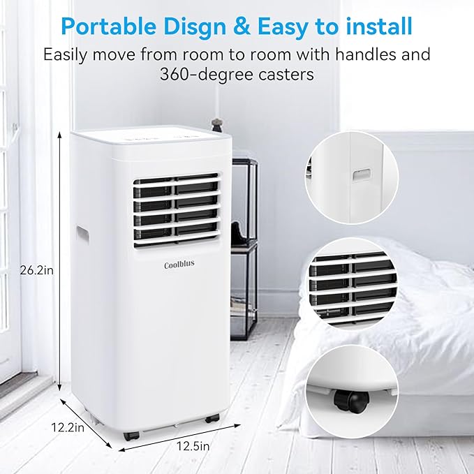8500 BTU Portable Air Conditioners Cool Up to 360 Sq.Ft,3 IN 1 portable ac unit with Remote Control/LED Display/24Hrs Timer/Window Installation Kit & Screwdriver,White