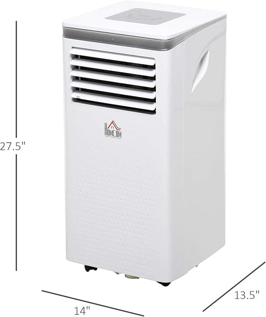 HOMCOM 8000 BTU Portable Air Conditioner for Rooms Uo to 344 Sq.Ft., 4-in-1 Mobile AC Unit with Dehumidifier, Cooling Fan, Sleep Mode, Remote, 24H Timer, Window Installation Kit, White