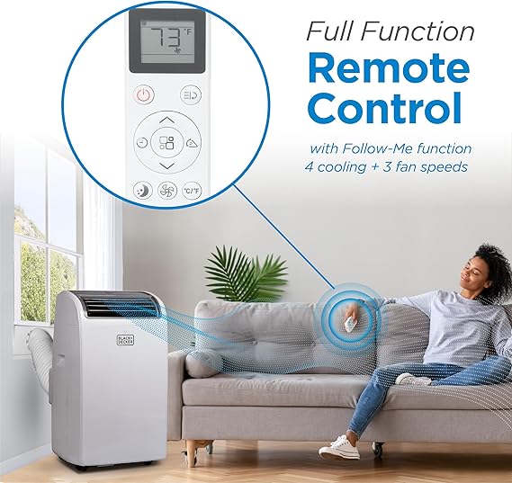BLACK+DECKER Smart Portable Air Conditioner, 14,000 BTU for Rooms up to 700 Sq. Ft., Smart Portable AC with Follow Me Remote and Window Kit, BPACT14WT, White