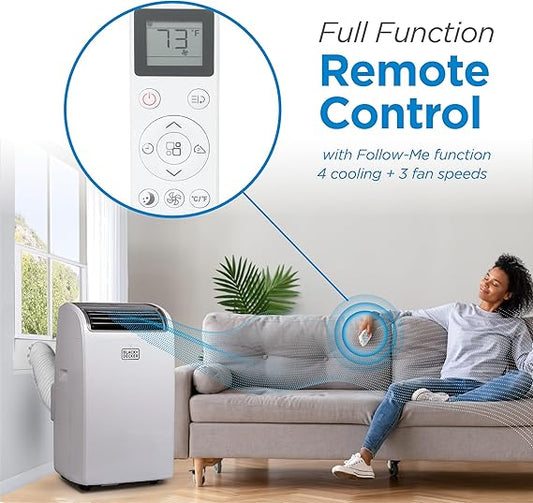 BLACK+DECKER Smart Portable Air Conditioner, 14,000 BTU for Rooms up to 700 Sq. Ft., Smart Portable AC with Follow Me Remote and Window Kit, BPACT14WT, White